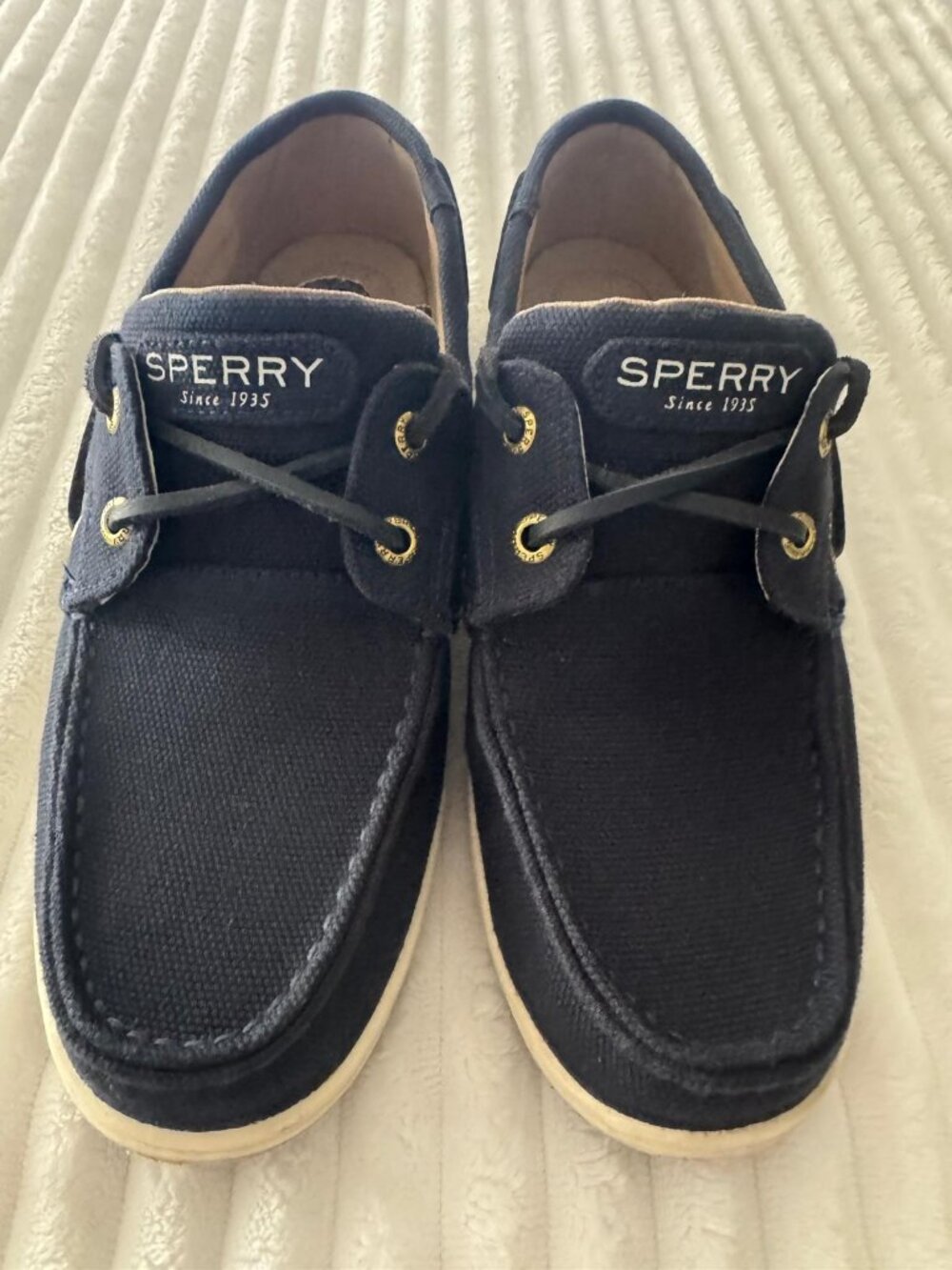 Sperry Navy Blue Animal Print Boat Shoe Womens Size 8 Excellent Condition